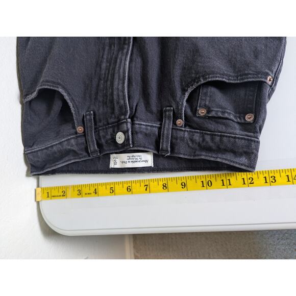 Abercrombie Faux Leather Denim Black Curve Love 90s Straight Jeans Women 25 - Picture 13 of 14